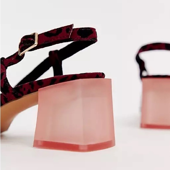 ASOS DESIGN Sleek Square Toe Slingback Mid-Heels in Burgundy Leopard - Picture 9 of 9